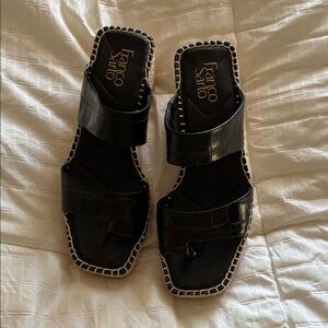 Franco Sarto Black Croc-Embossed Sandals